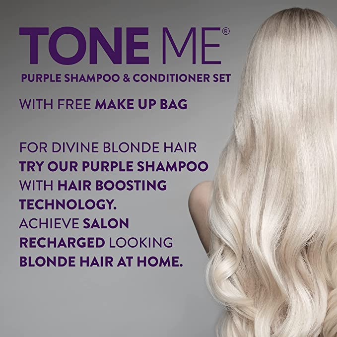 Tone Me Purple Shampoo & Conditioner For Blonde Hair | Inc Make up bag